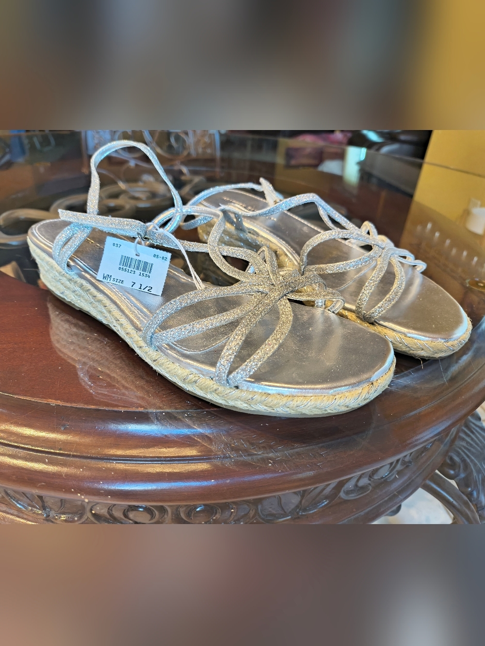 Montego Bay Club Gold Glitter Espadrille Sandals with Knot Detail